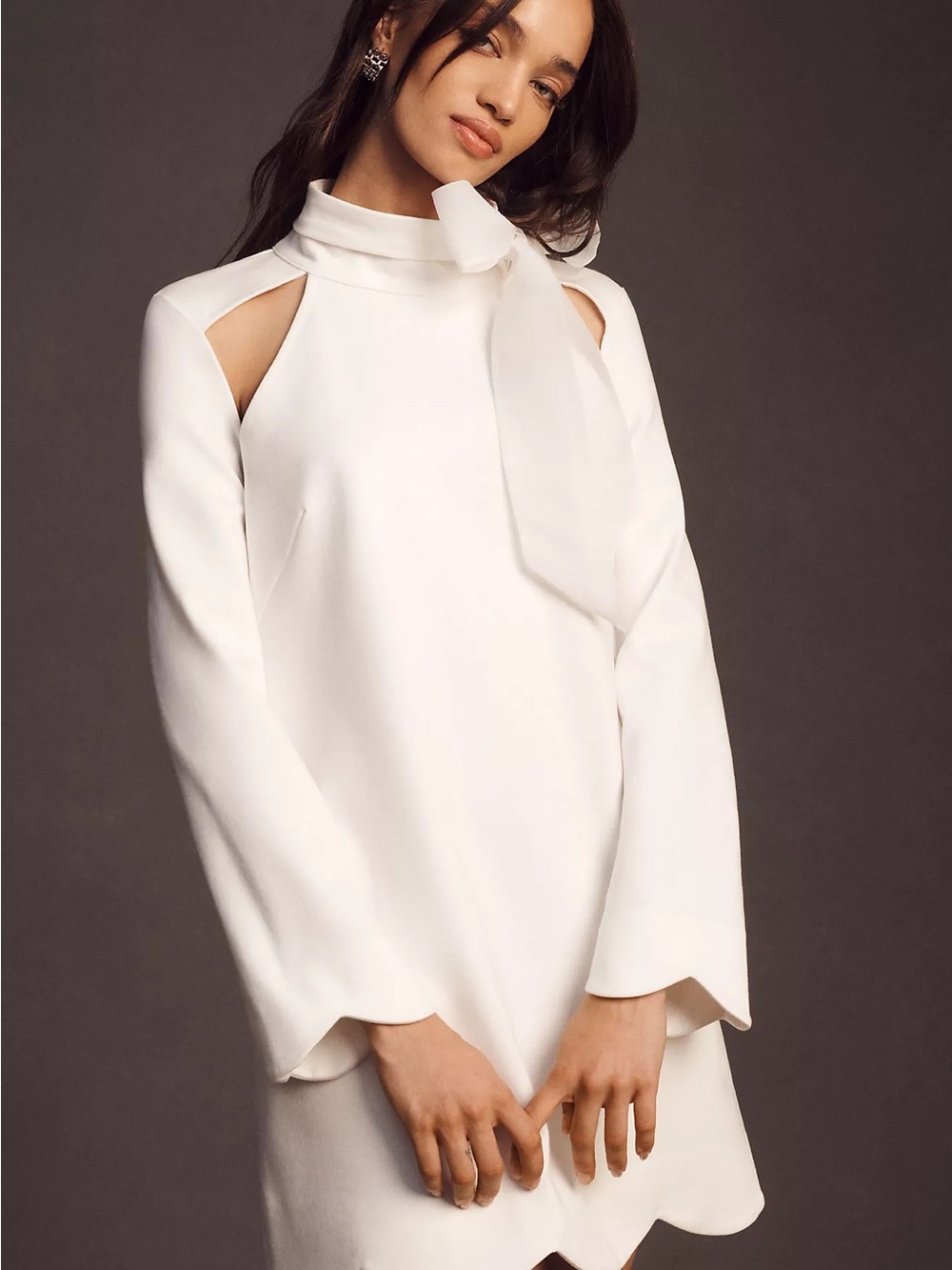 BHLDN Kaia Ivory Cutout Tie-Neck Mini Dress NWOT